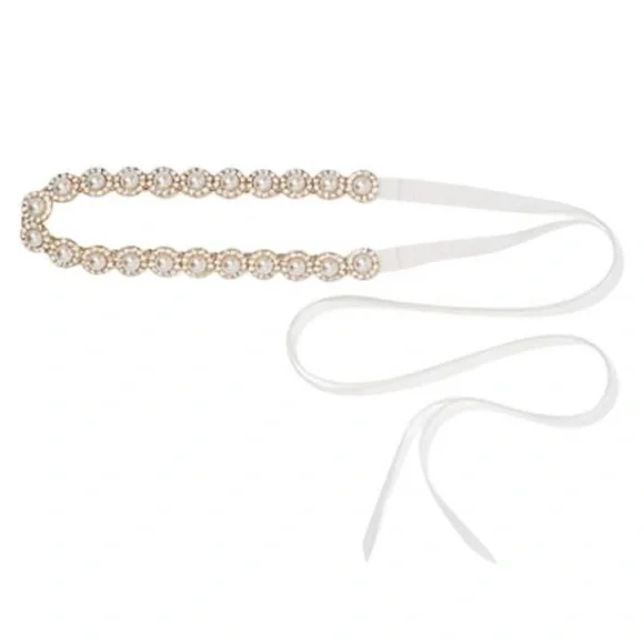 KATA SPADE PEARL AND CRYSTAL FLOWER TIE BELT